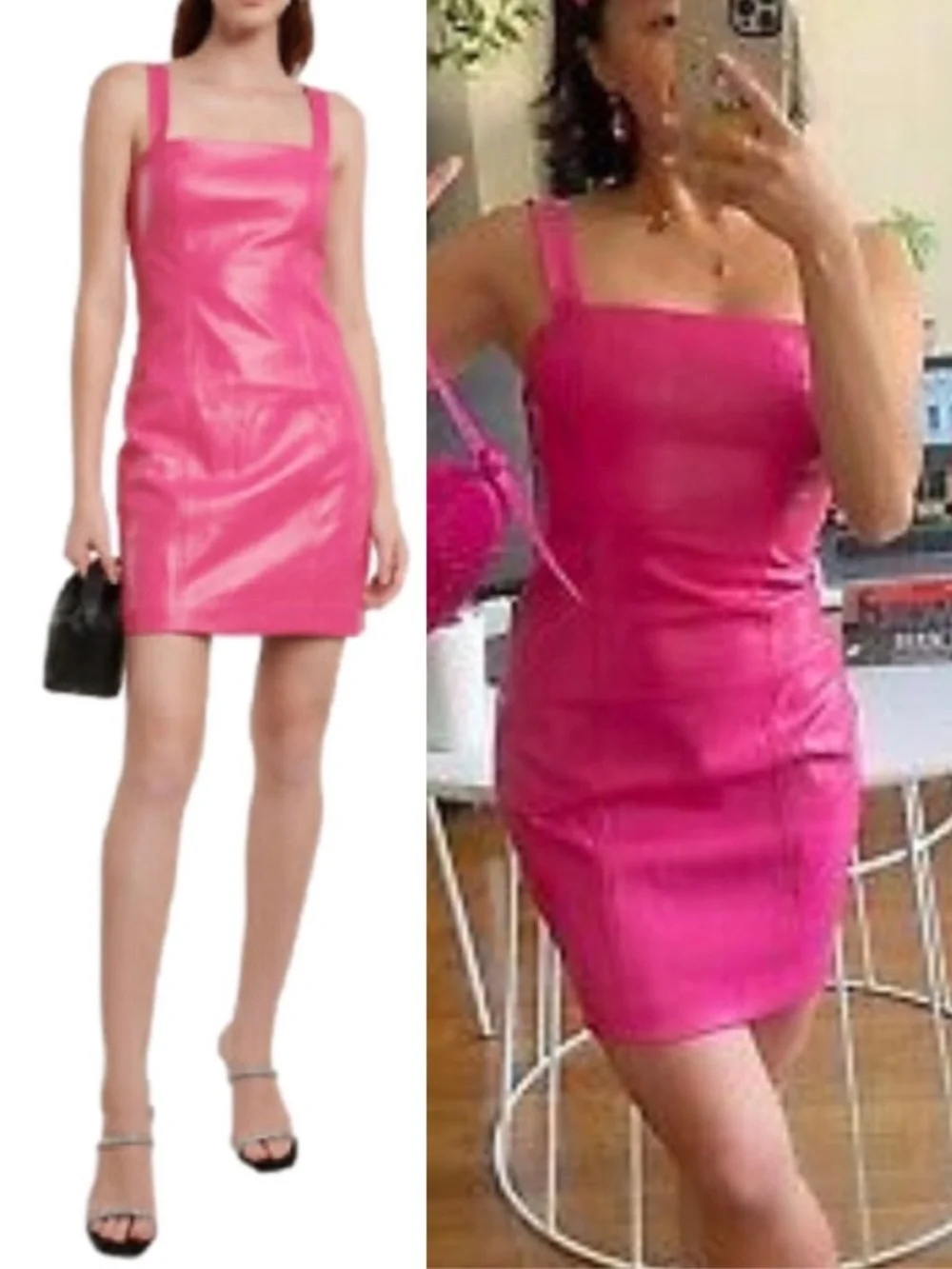 Rotate Birger Christensen Herlina Faux Leather Mini Dress Barbie Pink 90s Style